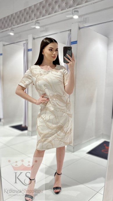 Sukienka krótka rękawek złoto/krem