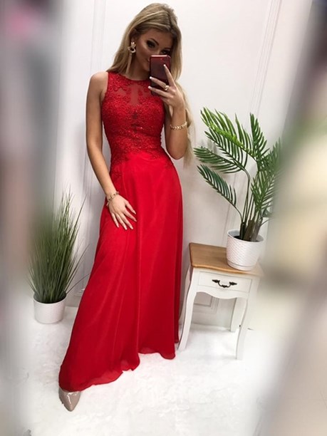 Sukienka długa paski czerwona