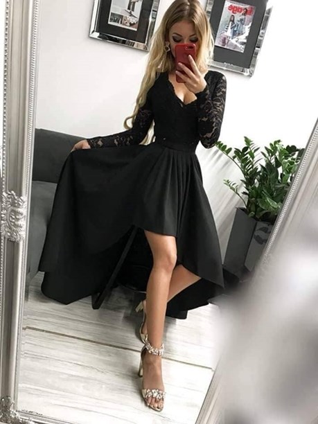 Sukienka długa asymetryczna długi rękaw czerń