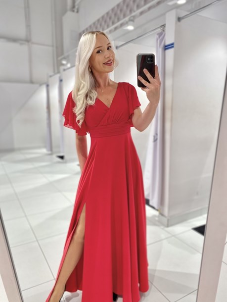 Sukienka długa pas rękawek malina