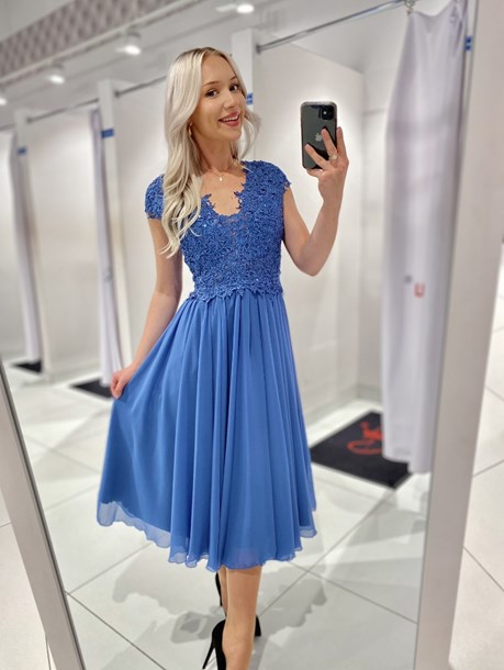 Sukienka midi góra koronka cekiny niebieski