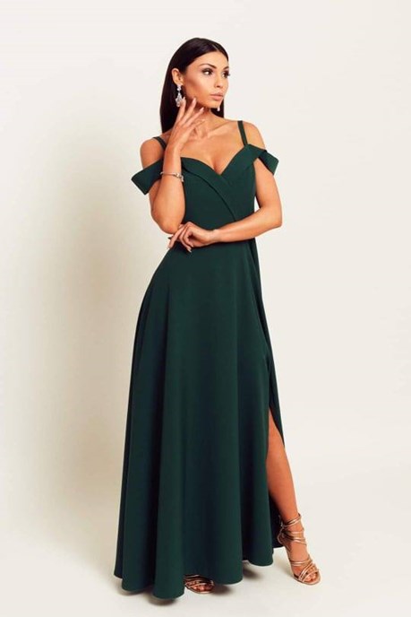 Sukienka długa opadające ramiona zielony