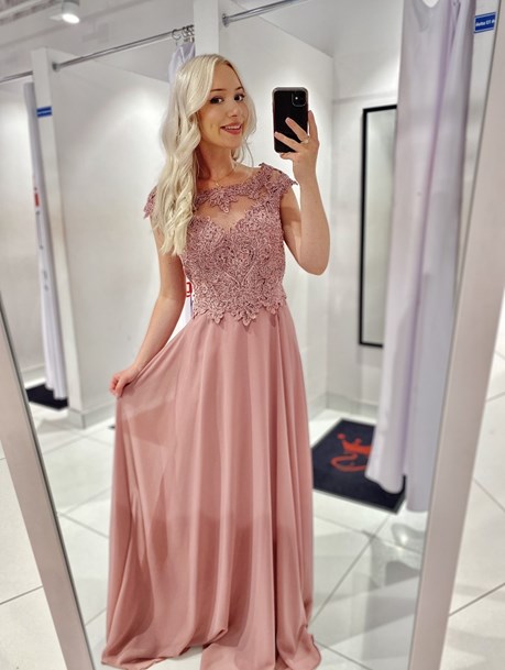 Sukienka długa zdobienie góra wrzos