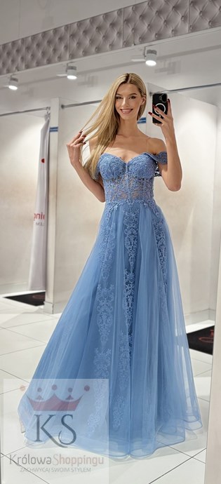 Sukienka długa tiul koronka hiszpanka jeans