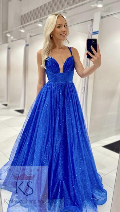 Sukienka długa wiązane plecy gorset brokat chaber