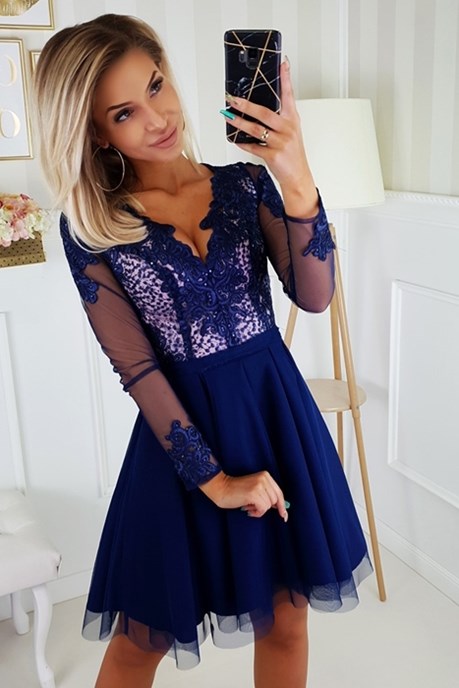 Sukienka krótka dłuższy tył róż/granat