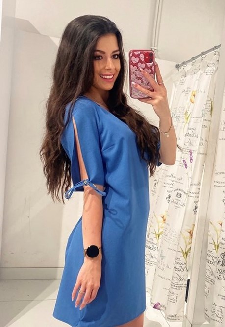 Sukienka krótka kokardki tył niebieski jeans