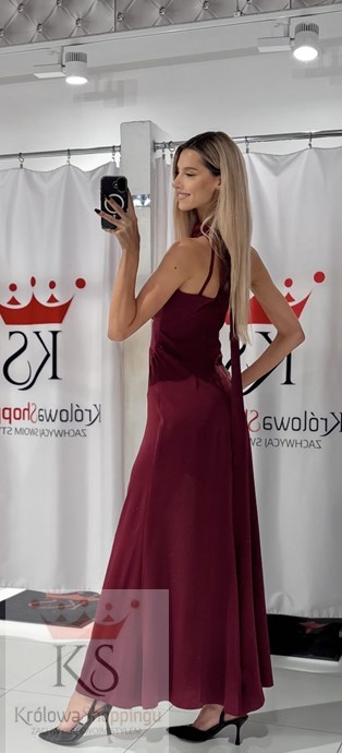 Sukienka długa dekolt halter bordo