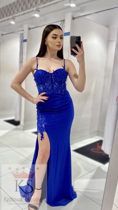 Sukienka długa gorset zdobienie haft chaber