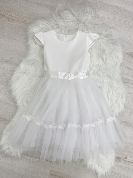 Sukienka dziecięca tiul kokarda biel