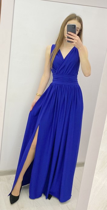 Sukienka długa zakładana pas marszczenia chaber