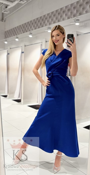 Sukienka długa rękawek pasek róża chaber