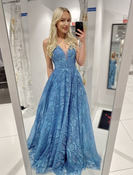 Sukienka długa balowa brokat błękit