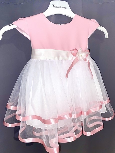Sukienka dziecięca tiul falbana kwiat róż/biel