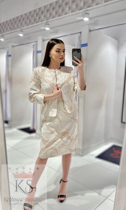 Sukienka krótka rękawek złoto/krem
