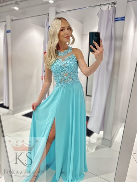 Sukienka długa zdobione plecy mięta