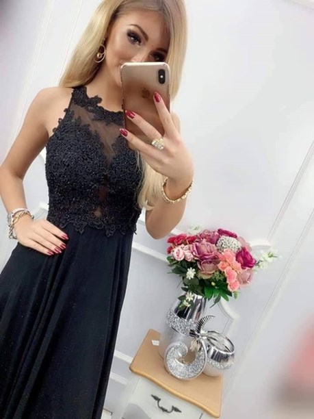 Sukienka długa zdobione plecy czarny