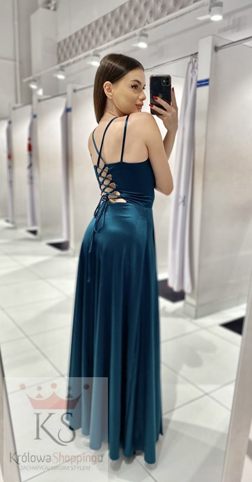 Sukienka długa satyna wiązanie plecy zieleń