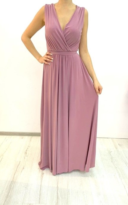 Sukienka długa prosta gumeczka wrzos