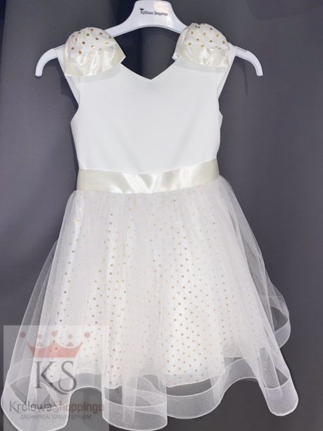 Sukienka dziecięca tiul złote kropeczki biel