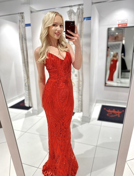 Sukienka długa ramiączka cekin czerwień