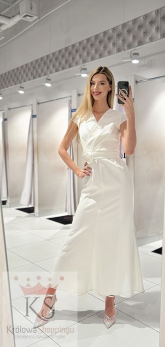 Sukienka długa rękawek pasek róża biel