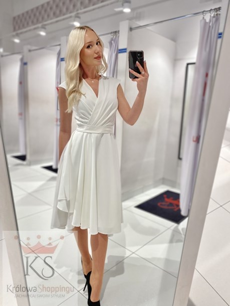 Sukienka midi szerokie ramiączka falbana biel