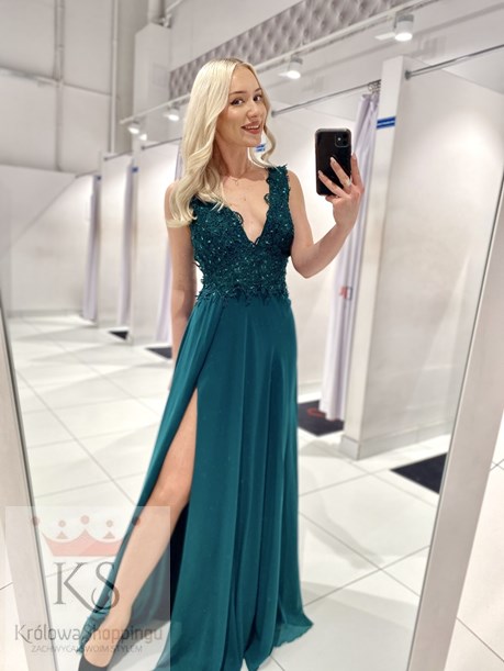 Sukienka długa koronkowa góra zieleń