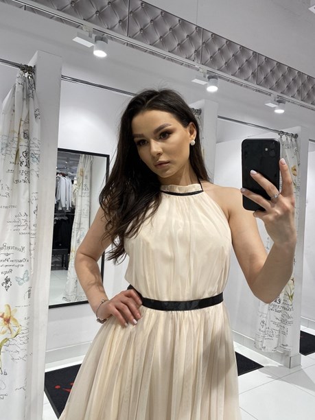 Sukienka midi tiul odkryte plecy wanilia