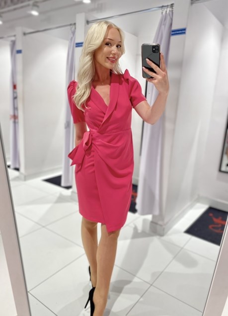 Sukienka krótka marynarkowa kokarda malina