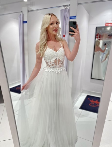 Sukienka długa gorset perełki tiul biel