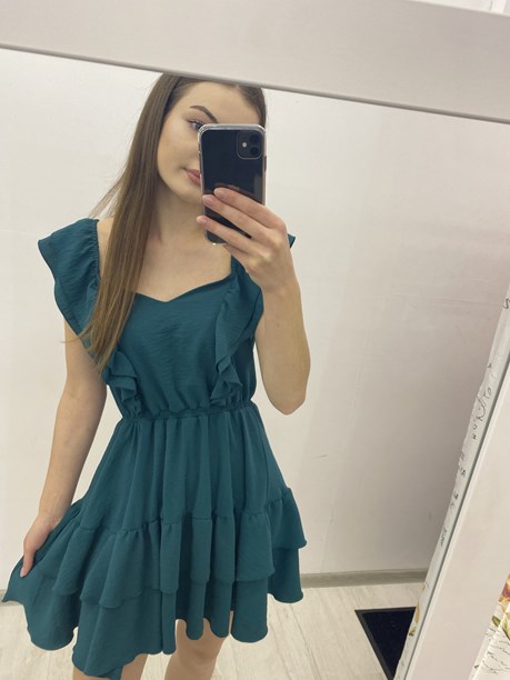 Sukienka krótka falbanka góra/dół zielony