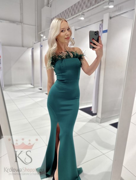 Sukienka długa rybka pióra bez ramiączek zieleń