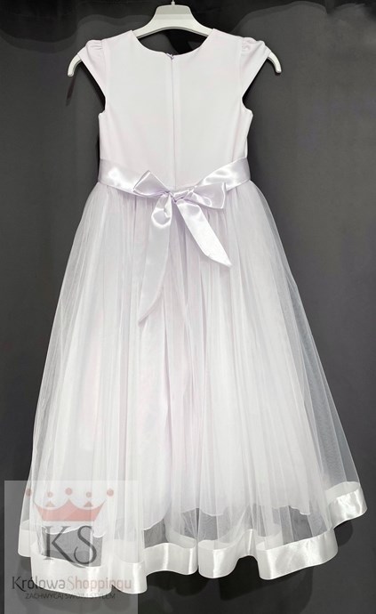 Sukienka dziecięca długa tiul kokarda biel