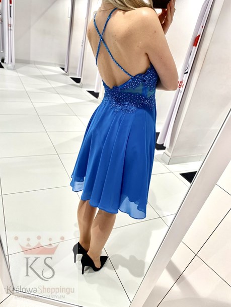 Sukienka krótka ramiączka na krzyż niebieski