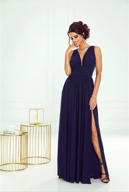 Sukienka długa wysoki stan mat granat