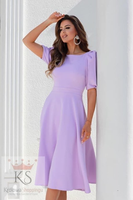 Sukienka midi 3/4 rękawek wiązanie plecy lila