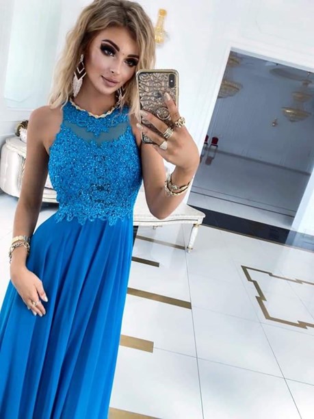 Sukienka długa zdobione plecy niebieski