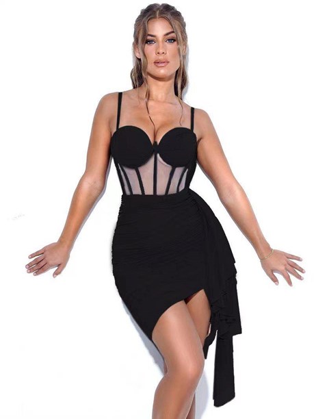 Sukienka krótka dopasowana gorset falbana czerń