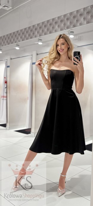 Sukienka midi gorset bez ramiączek połysk czerń