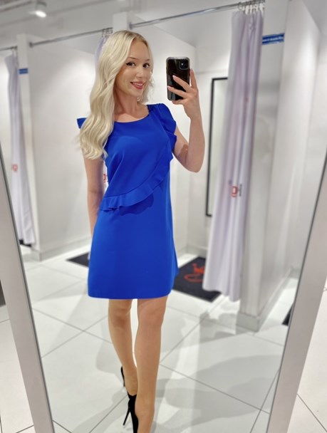 Sukienka krótka trapezowa falbanki chaber