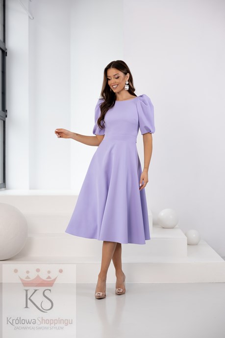 Sukienka midi 3/4 rękawek wiązanie plecy fiolet