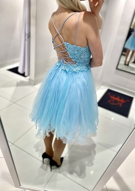 Sukienka krótka ramiączka gorset tiul morski