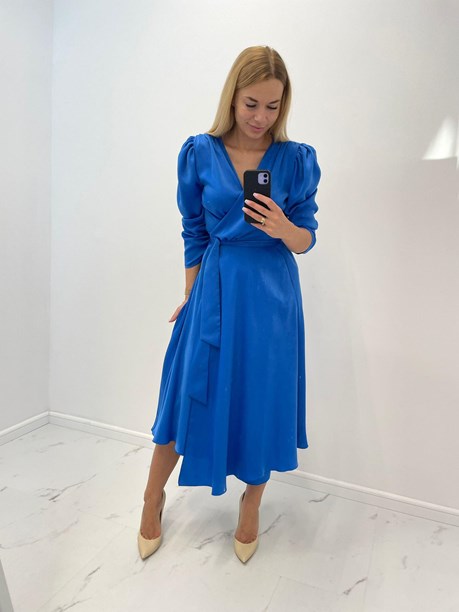 Sukienka midi koszulowa długi rękaw chaber