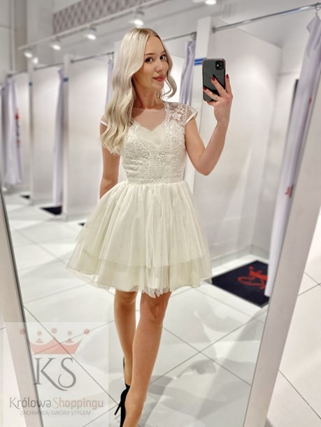 Sukienka krótka tiul zabudowana biały