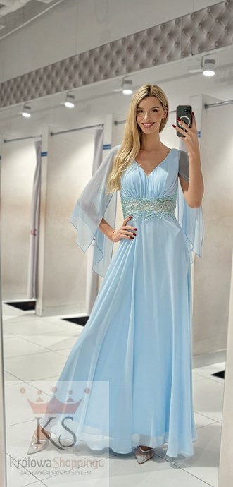 Sukienka długa rękawek motyl błękit