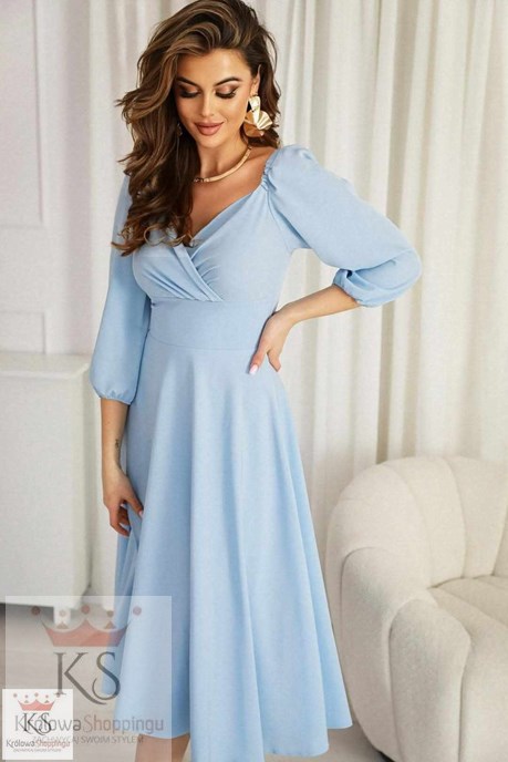 Sukienka midi rękawek 3/4 pas błękit