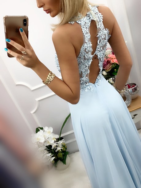 Sukienka długa zdobione plecy błękit