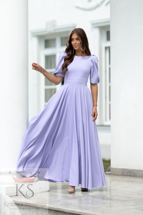 Sukienka długa 3/4 rękawek wiązanie plecy fiołkowy