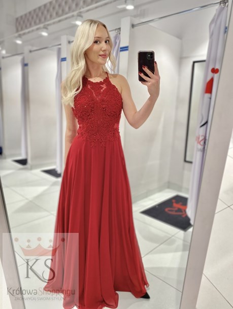 Sukienka długa ramiączka na krzyż bordo